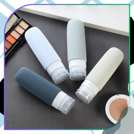 Set de 4 sticle de călătorie reutilizabile de 90 ml, gri.