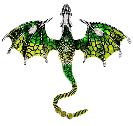 Brosa eleganta cu zirconi, dragon verde