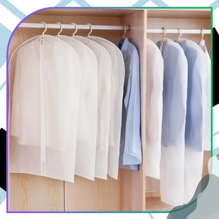 Husă impermeabilă pentru haine, organizator de dulap, albă, translucidă, set de 5