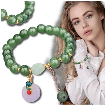 Bratara de dama verde pe banda elastica din margele cu pandantiv