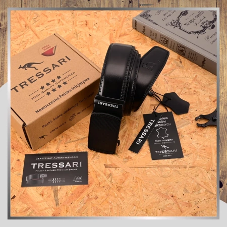 Curea automată din piele pentru bărbați TRESSARI, neagră, 120 cm