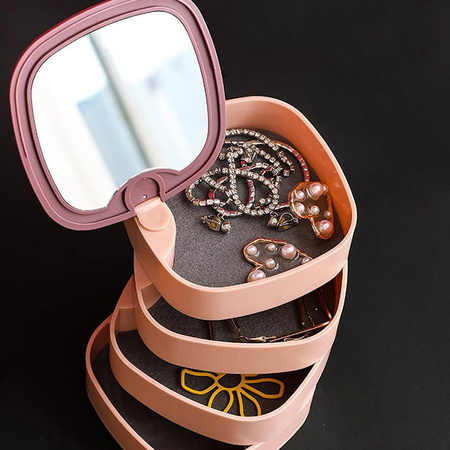 Cutie rotunda cu oglinda pentru organizator de bijuterii Casket