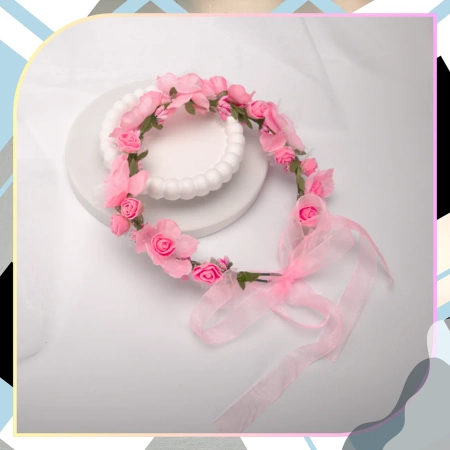 Coroană Bentita Păr Flori Trandafiri Roz Stil Boho