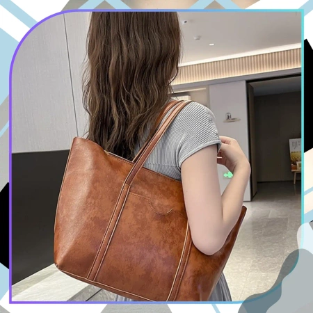 Geanta shopper dama BAD&BAGS din piele maro clasic + accesorii
