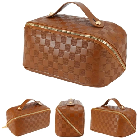 Geanta cosmetica maro, organizator elegant din piele ecologica