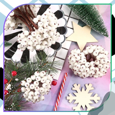 Sorbus artificial alb, decorativ, Crăciun, înghețat, 100 buc. ramură