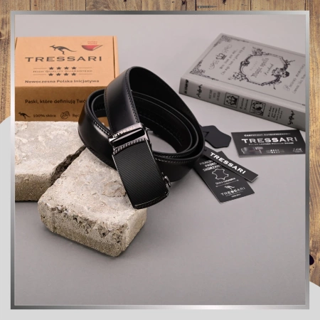 Curea automată din piele pentru pantaloni TRESSARI pentru bărbați, neagră, 120 cm