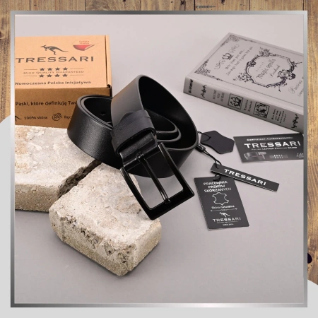 Curea bărbătească din piele pentru pantaloni, neagră TRESSARI, 115 cm, piele naturală