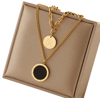 Colier multiplu din oțel chirurgical cu lanț de aur cu ochi negru