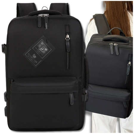 Rucsac negru pentru bagaj de mână de călătorie cu avionul USB BAD&BAGS rezistent la apă