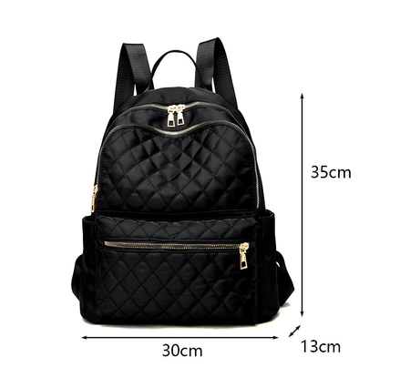 Rucsac elegant de dama negru cu accesorii matlasate aurii