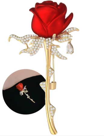 Brosa trandafir cu zirconi, ac elegant, ac romantic