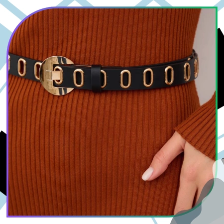 Curea din piele ecologică pentru femei, neagră, pentru pantaloni.