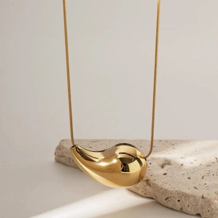 Colier de damă din oțel chirurgical auriu în formă de lacrimă, placat cu aur