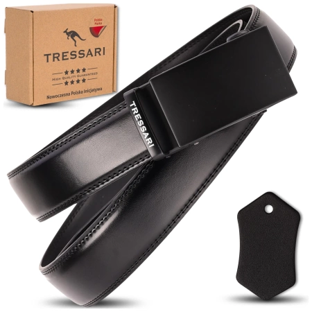 Curea bărbătească din piele neagră pentru pantaloni TRESSARI, 120 cm, automată