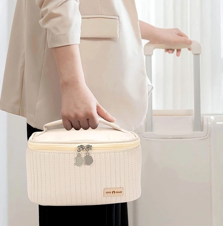 Geanta cosmetica patrata, organizator luminos, elegant din piele ecologica