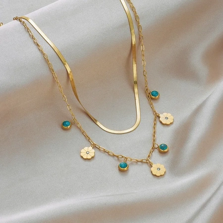 Colier elegant din aur cu pandantive duble din oțel chirurgical