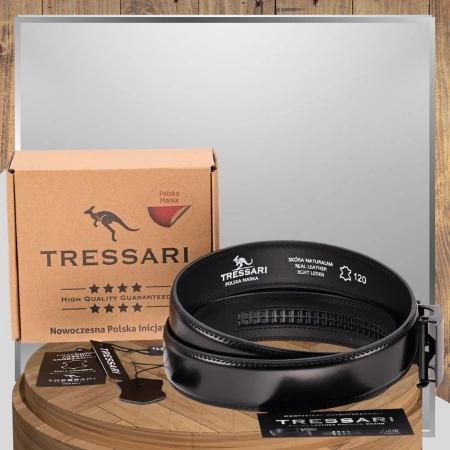 Curea bărbătească din piele neagră pentru pantaloni TRESSARI, 120 cm, automată
