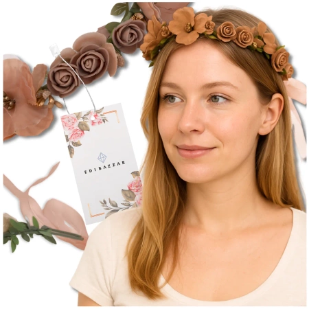Coroană Bentita Flori Trandafiri Maro Stil Boho