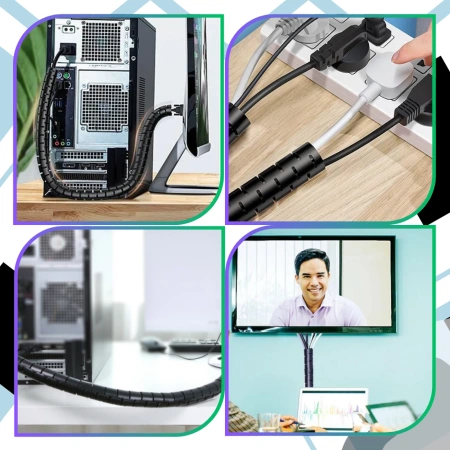 Husă de cablu spiralată 5m, organizator negru pentru cabluri și fire