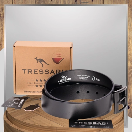 Curea bărbătească din piele pentru pantaloni, neagră TRESSARI, 115 cm, piele naturală