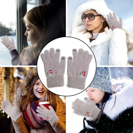 Mănuși calde de iarnă pentru femei, brodate cu model de Crăciun