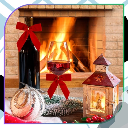 Set de 6 fundițe decorative pentru bradul de Crăciun cu fundă roșie