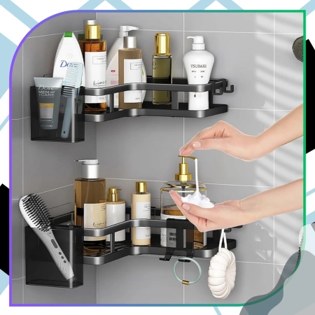 Set de 2 rafturi de bucătărie pentru baie, 25 cm, pentru duș de colț