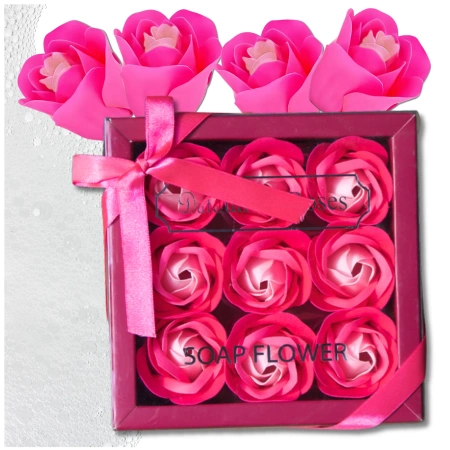 Trandafiri decorativi parfumati de sapun 9 buc. set cadou roz