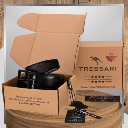 Curea din piele TRESSARI, cu două fețe, 120 cm, neagră, maro, pentru pantaloni