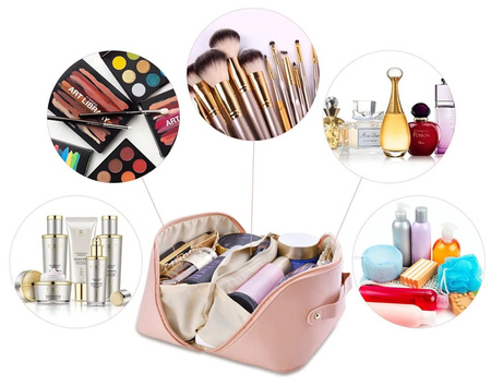 Organizator elegant pentru geanta cosmetica din piele ecologica, roz pal