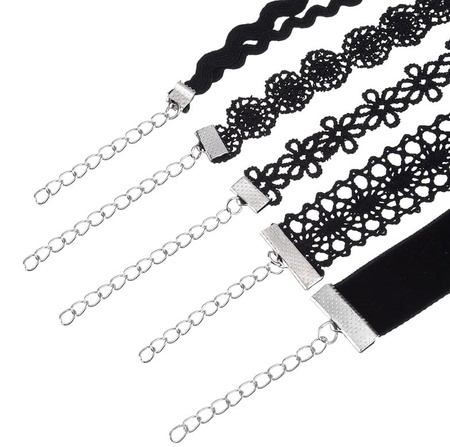 Set de 12 colier negru din dantelă