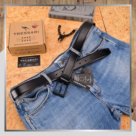 Curea din piele dublă TRESSARI 120 cm negru maro pentru pantaloni