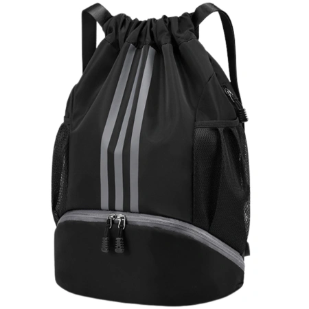 Rucsac sport negru cu șnur de strângere pentru antrenament de gimnastică, geantă de sală