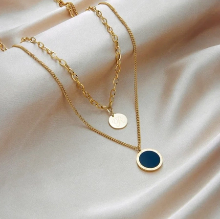 Colier multiplu din oțel chirurgical cu lanț de aur cu ochi negru