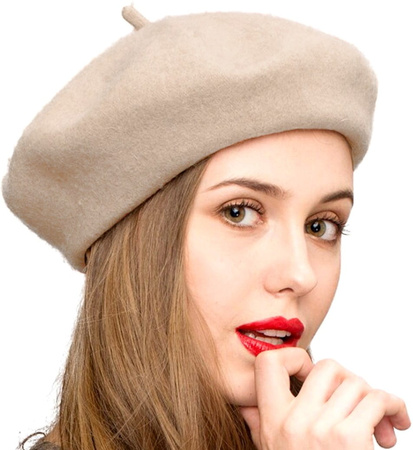 Șapcă beretă de damă cu antenă, bej francez