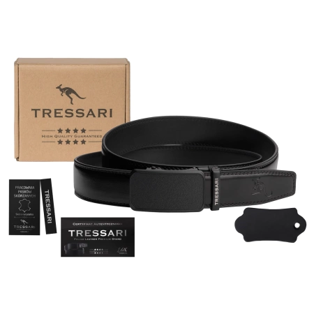 Cureaua barbateasca neagra TRESSARI, 115cm, catarama automata, piele naturala, pentru pantaloni