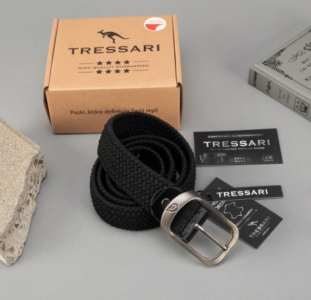 TRESSARI curea elastica impletita neagra catarama argintie