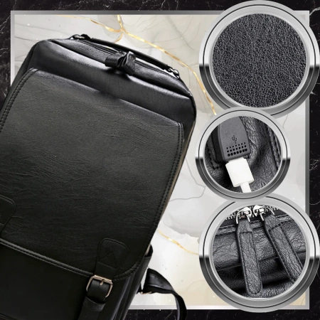 Rucsac din piele neagră pentru bagaj de mână pentru avion, cabină de afaceri USB