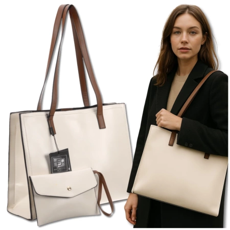 BAD&BAGS geanta de dama din piele clasic crem lacuita shopper