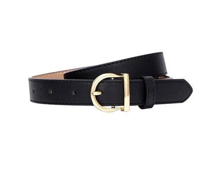 Curea de dama neagra piele, catarama pantalon auriu, piele naturala