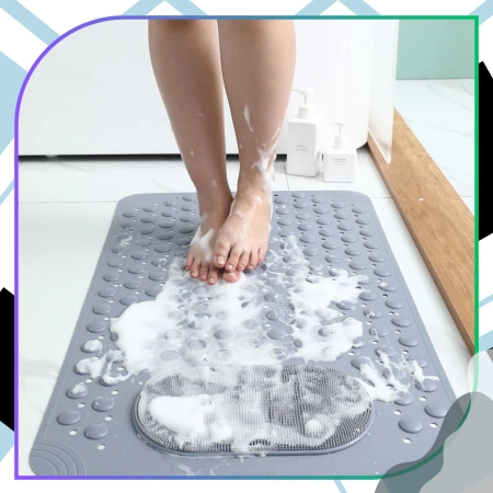 Covoraș de duș antiderapant pentru baie 69x36 cm, cu masaj, gri