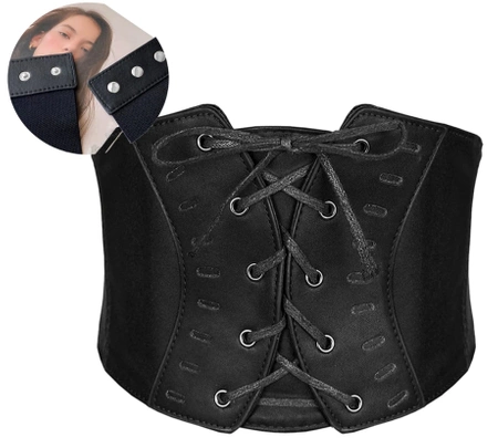 Curea legata, centura lata, corset cu dantela din cauciuc negru