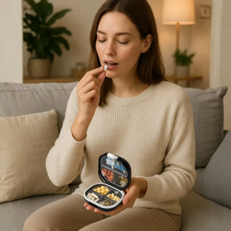 Organizator pentru medicamente, cutie, casetă, 7 zile, negru elegant