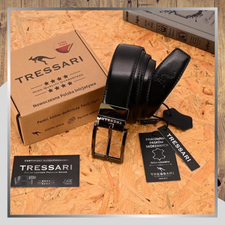 Curea din piele dublă TRESSARI, neagră și maro, 120 cm pentru pantaloni