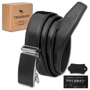 Curea barbati TRESSARI 115cm neagra pentru pantaloni, catarama automata, piele naturala