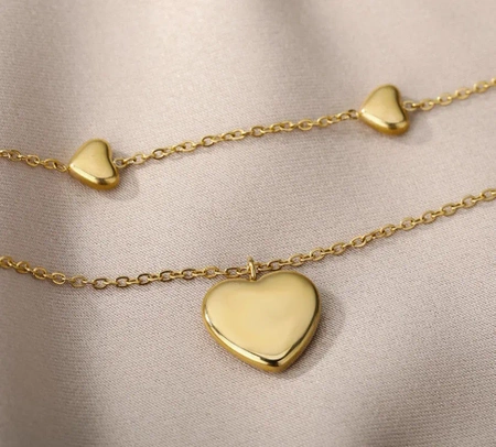 Colier elegant din aur cu inimioare duble din oțel chirurgical