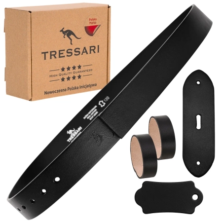 Curea din piele TRESSARI 120cm neagră pentru pantaloni fără cataramă, piele naturală