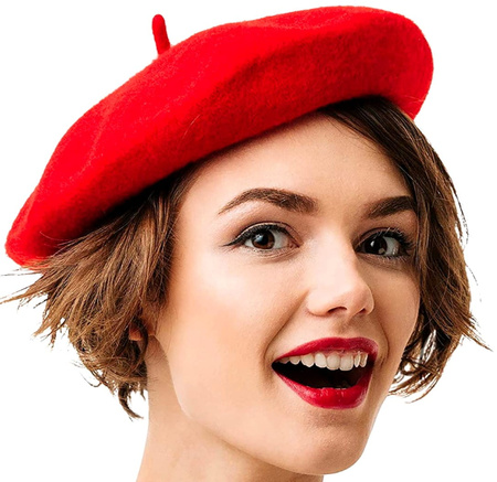 Șapcă beretă de damă cu antenă, roșu francez