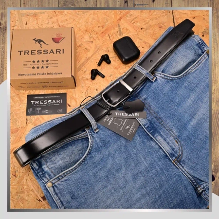 Curea din piele dublă TRESSARI, negru, maro, 120 cm, pentru pantaloni